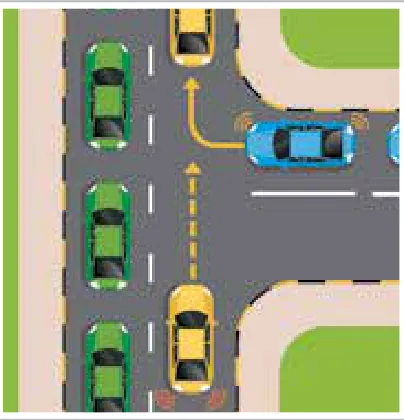 T-junction in congested traffic with cars from each road merging alternately