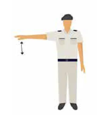 Police officer with arm extended sideways moving the hand up and down
