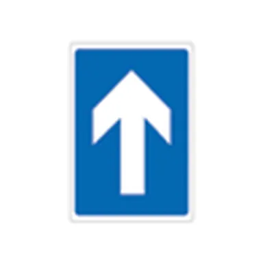 Blue rectangular sign with a white upward arrow