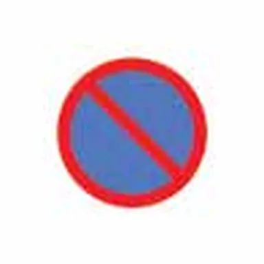 Blue circle with red border and one red diagonal bar