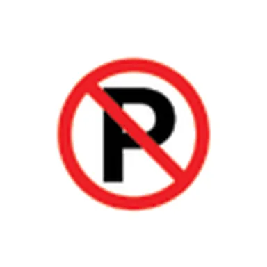 Red-bordered circle with a black letter P crossed by a red bar