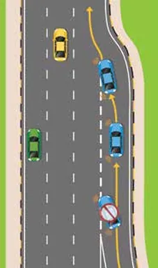 Slip road joining a motorway with a blue car merging into the right-hand lane