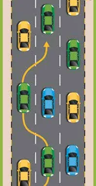 Three-lane motorway with a car weaving repeatedly between lanes