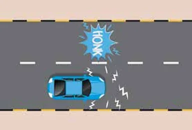 Night street with a car sounding its horn, shown by a HONK speech bubble