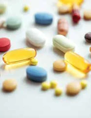 Assorted medicine tablets and capsules