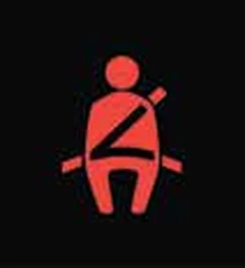 Red lamp: seated figure wearing a seat belt