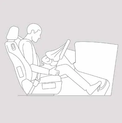 Two seated occupants: one restrained by a seat belt, one with a deployed airbag