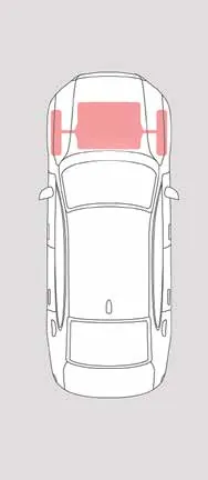 Top view of a car with the engine and both front wheels highlighted in red
