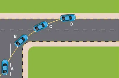 Sequence of a car cornering that runs wide despite the front wheels being turned