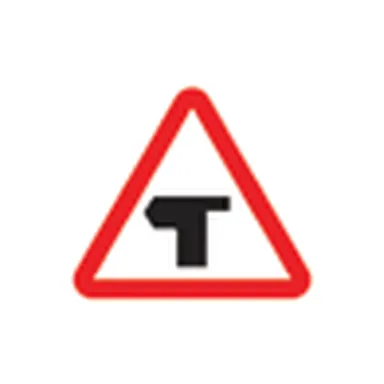 UAE road sign: T-Junction ahead, main road turning left