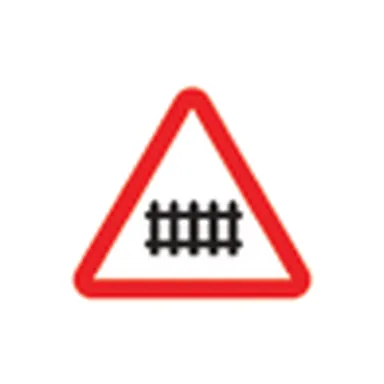 UAE road sign: Level crossing with barrier or gate ahead