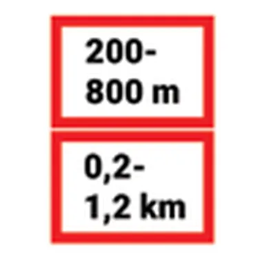 UAE road sign: Length of a stretch of road beginning at a specified distance from the sign